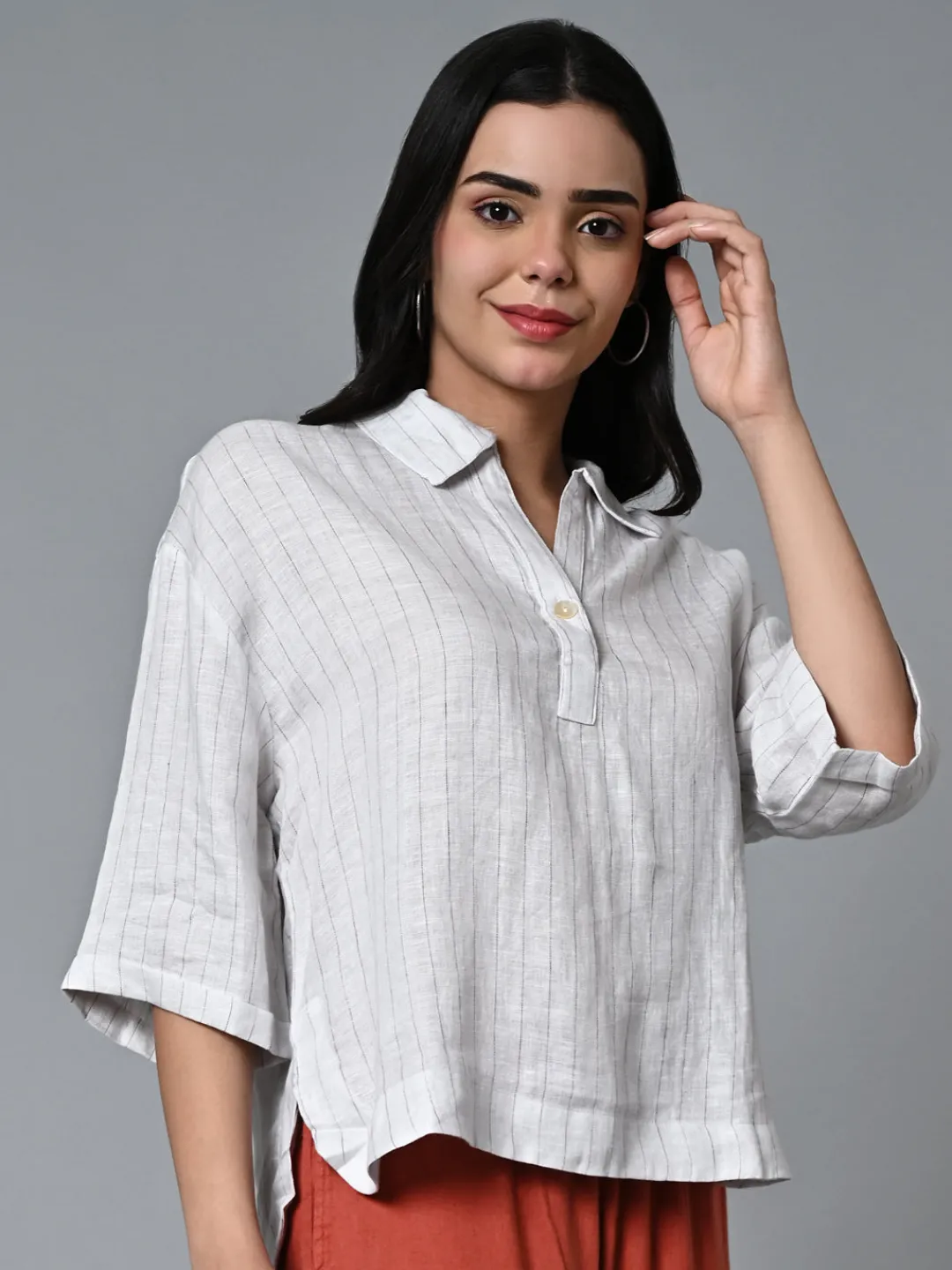 Women Cottonworld Tops & Shirts | Tops & Shirts^Women's 100% Linen Boxy Fit Blouse