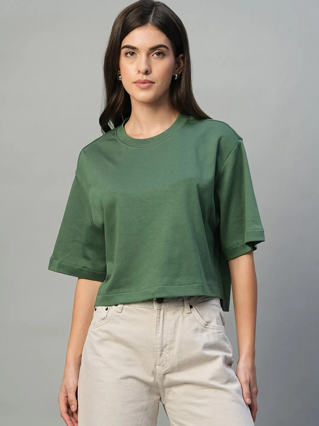 Women Cottonworld Round Neck^Women's 100% Cotton Boxy Fit Tshirt