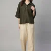 Women Cottonworld Tops & Shirts | Tops & Shirts^Women's 100% Linen Boxy Fit Blouse