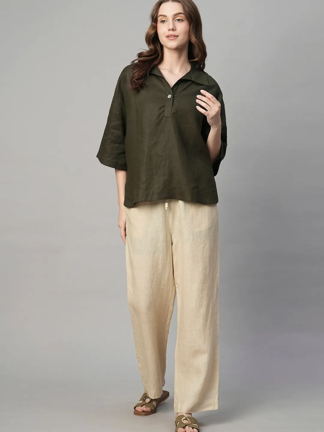 Women Cottonworld Tops & Shirts | Tops & Shirts^Women's 100% Linen Boxy Fit Blouse