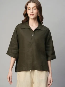Women Cottonworld Tops & Shirts | Tops & Shirts^Women's 100% Linen Boxy Fit Blouse