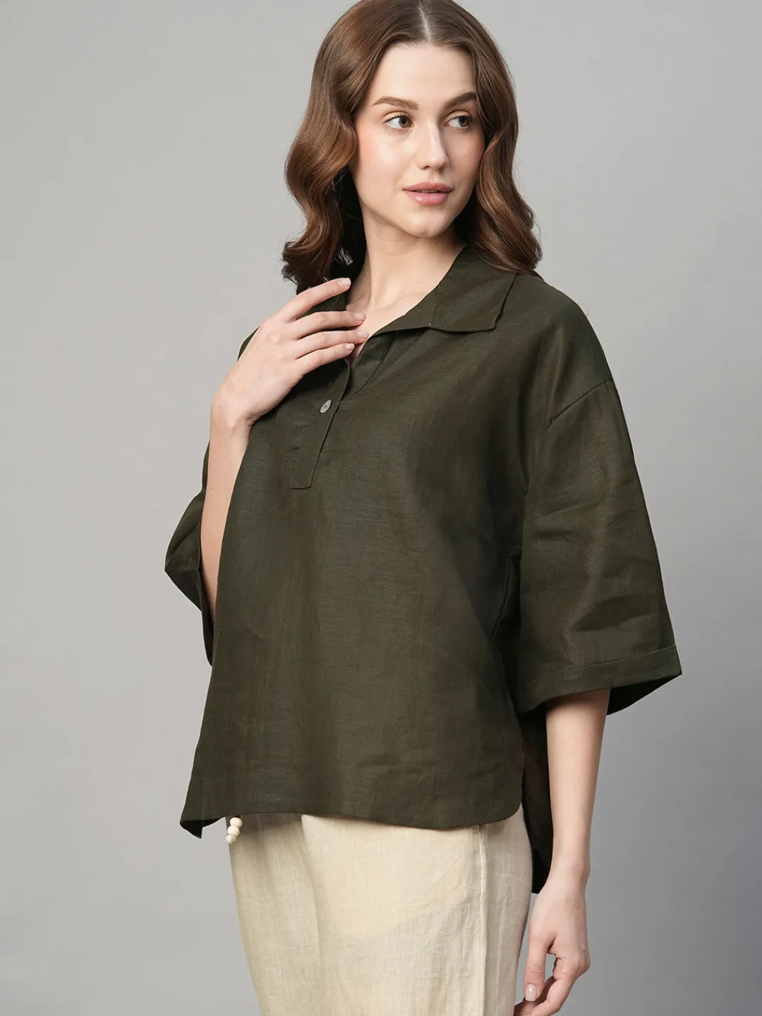 Women Cottonworld Tops & Shirts | Tops & Shirts^Women's 100% Linen Boxy Fit Blouse