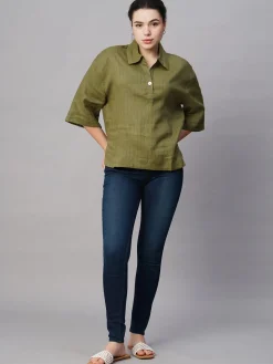 Women Cottonworld Tops & Shirts | Tops & Shirts^Women's Linen Boxy Fit Blouse