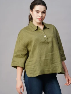 Women Cottonworld Tops & Shirts | Tops & Shirts^Women's Linen Boxy Fit Blouse