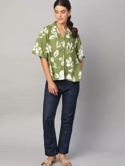 Women Cottonworld Tops & Shirts | Tops & Shirts^Women's Linen Viscose Boxy Fit Blouse