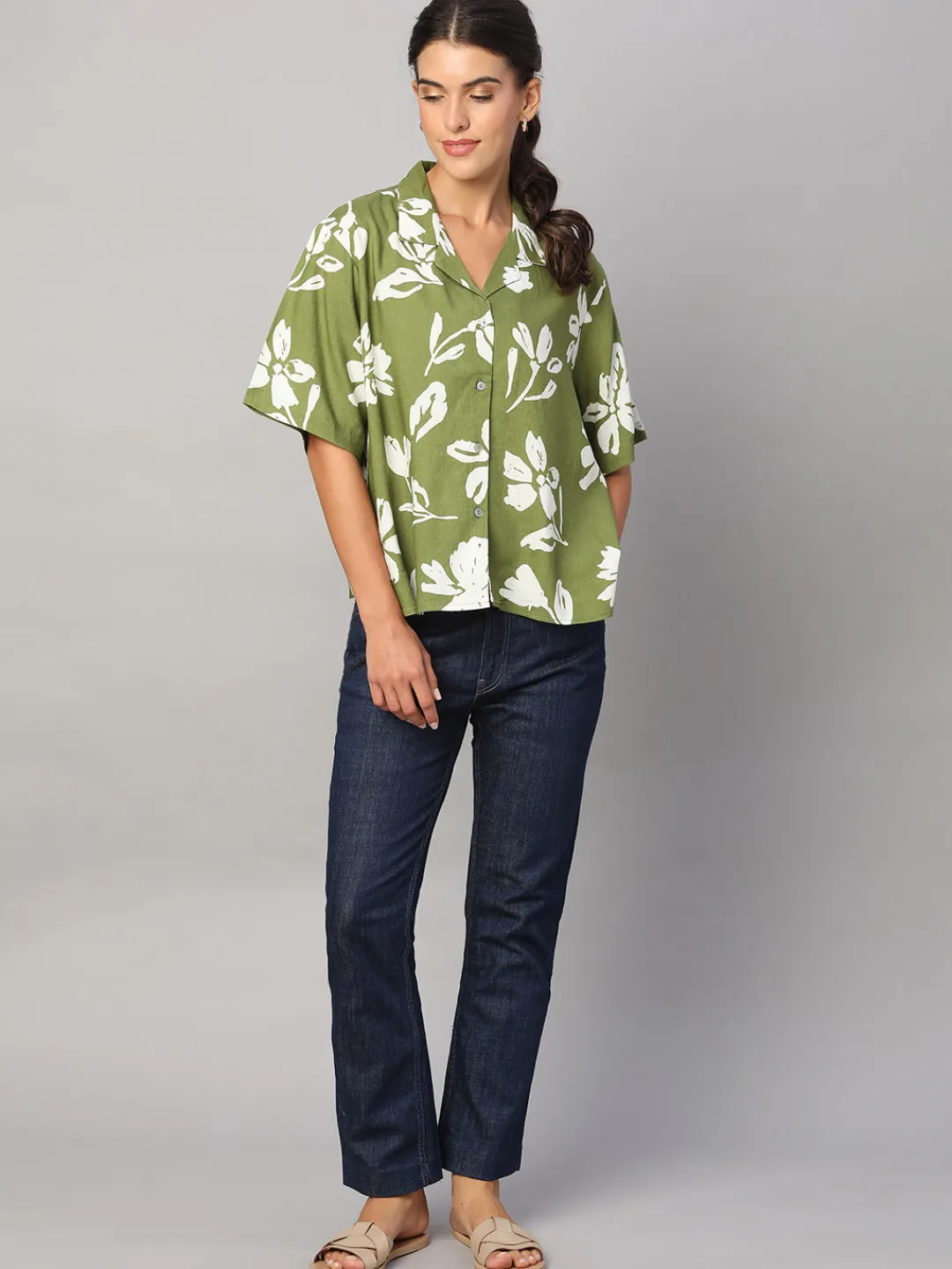 Women Cottonworld Tops & Shirts | Tops & Shirts^Women's Linen Viscose Boxy Fit Blouse