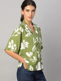 Women Cottonworld Tops & Shirts | Tops & Shirts^Women's Linen Viscose Boxy Fit Blouse