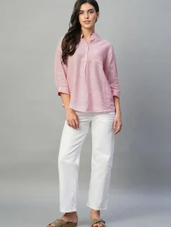Women Cottonworld Tops & Shirts | Tops & Shirts^Women's 100% Linen Regular Fit Blouse