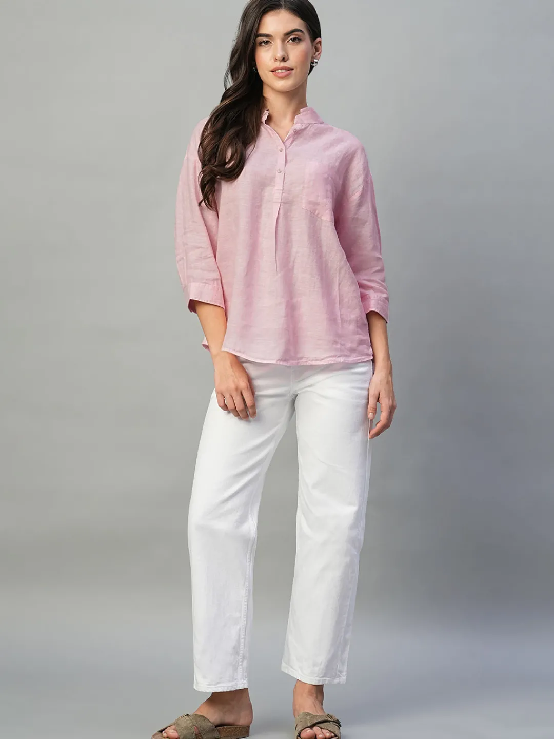 Women Cottonworld Tops & Shirts | Tops & Shirts^Women's 100% Linen Regular Fit Blouse