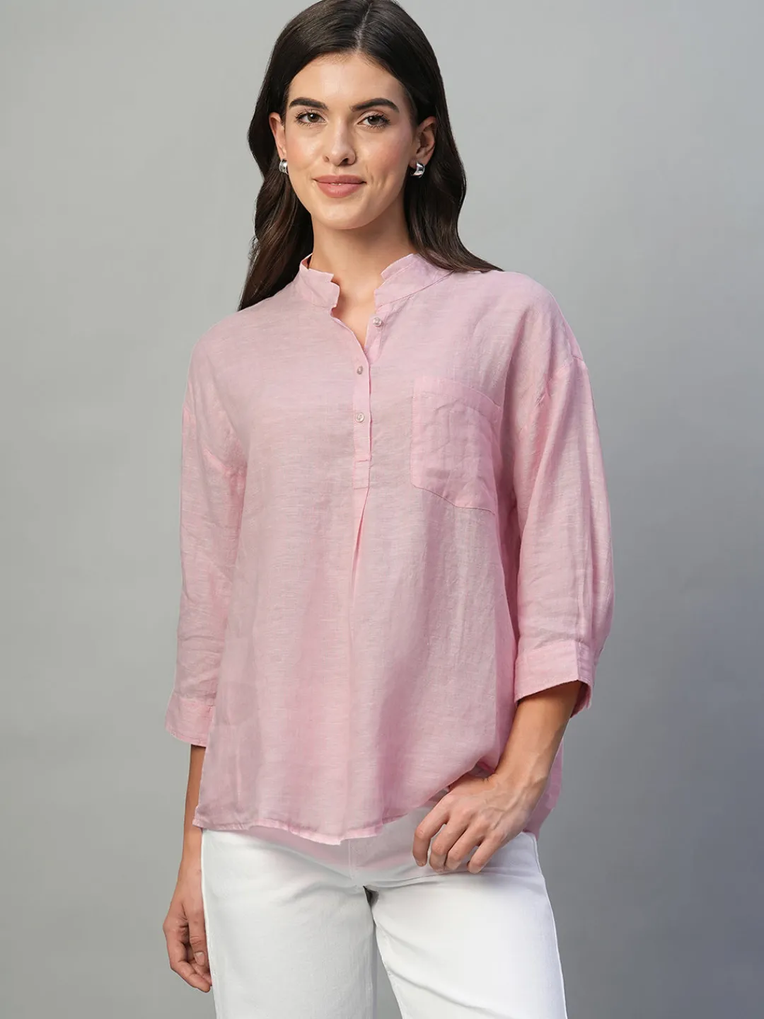 Women Cottonworld Tops & Shirts | Tops & Shirts^Women's 100% Linen Regular Fit Blouse