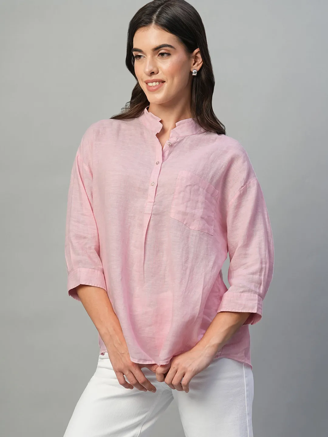 Women Cottonworld Tops & Shirts | Tops & Shirts^Women's 100% Linen Regular Fit Blouse