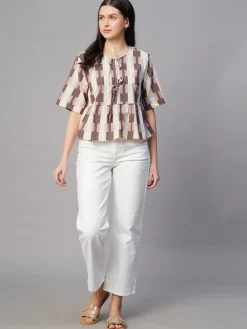 Women Cottonworld Womens Co-Ord Sets^Women's Cotton Flax Regular Fit Blouse