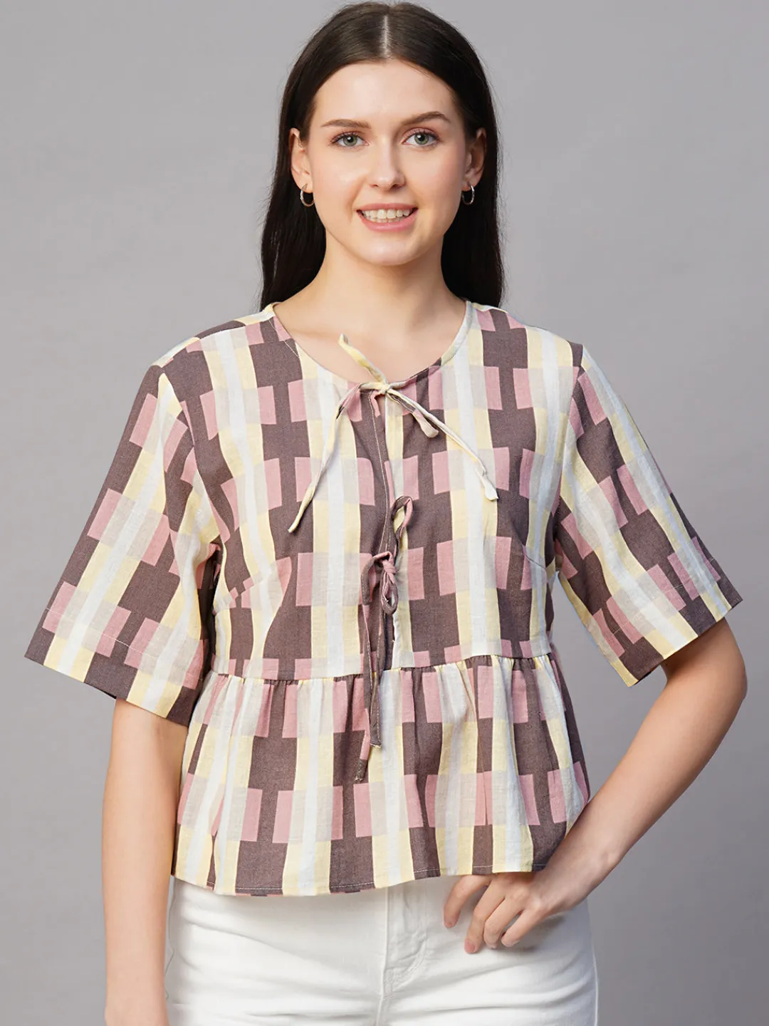 Women Cottonworld Womens Co-Ord Sets^Women's Cotton Flax Regular Fit Blouse