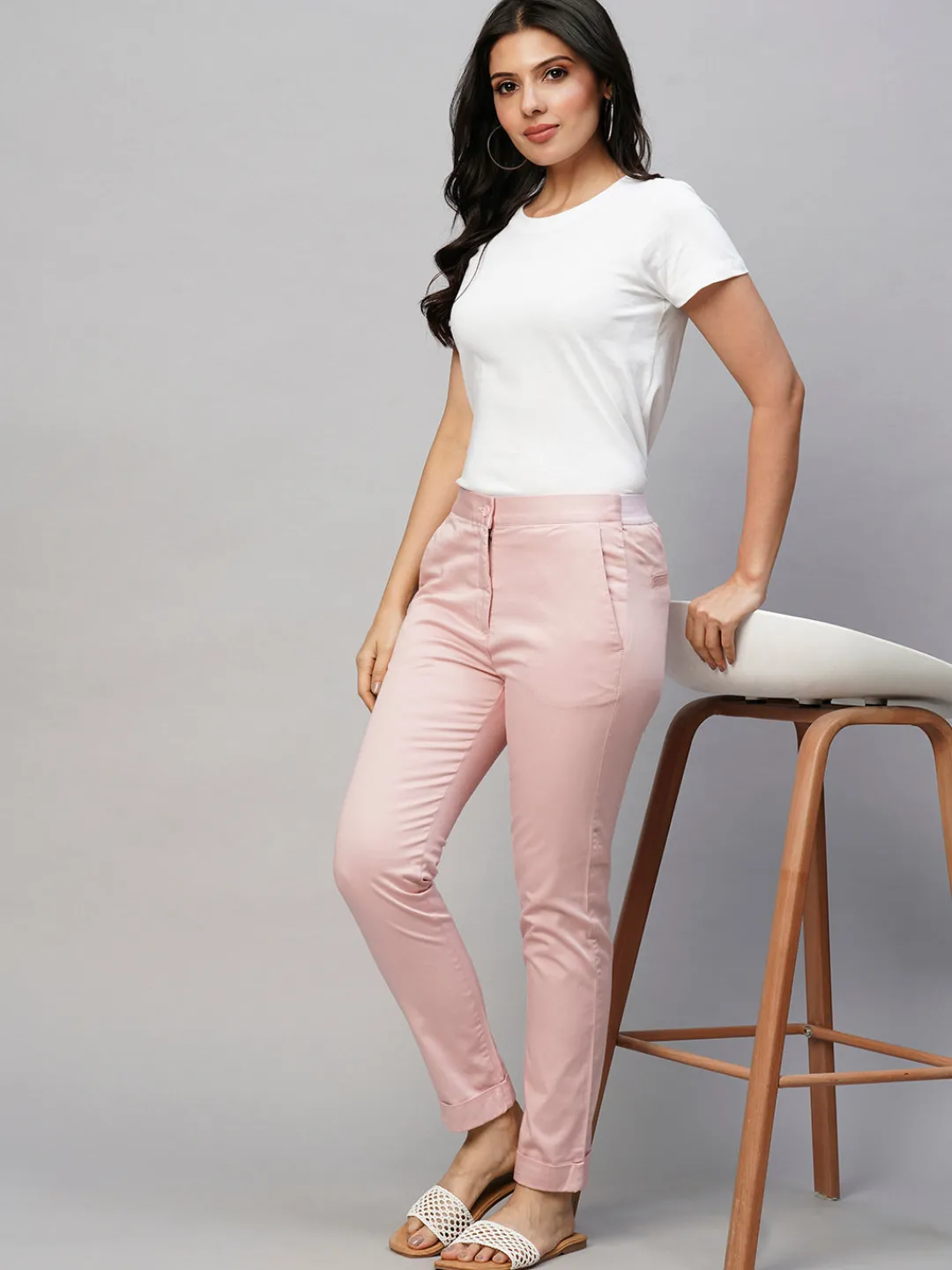 Women Cottonworld Trousers^Women's Cotton Lycra Slim Fit Pant