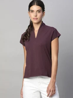 Women Cottonworld V-Neck^Women's Cotton Elastane Slim Fit Tshirt