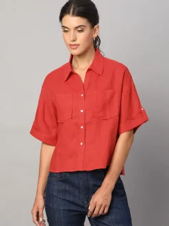 Women Cottonworld Tops & Shirts | Tops & Shirts^Women's 100% Linen Boxy Fit Blouse