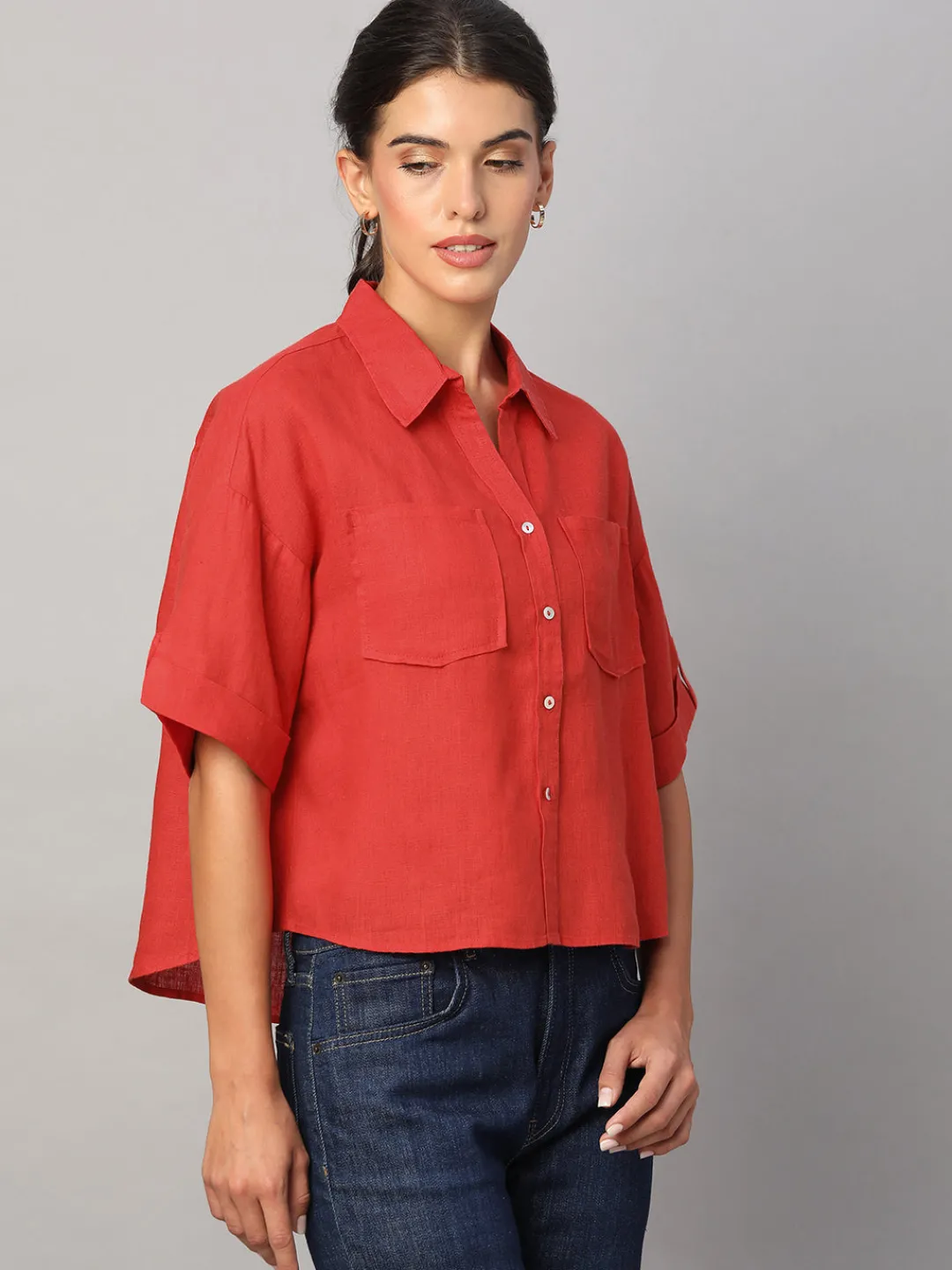 Women Cottonworld Tops & Shirts | Tops & Shirts^Women's 100% Linen Boxy Fit Blouse