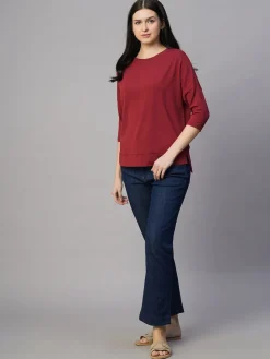Women Cottonworld Women | Round Neck^Women's Cotton Bamboo Regular Fit Tshirt