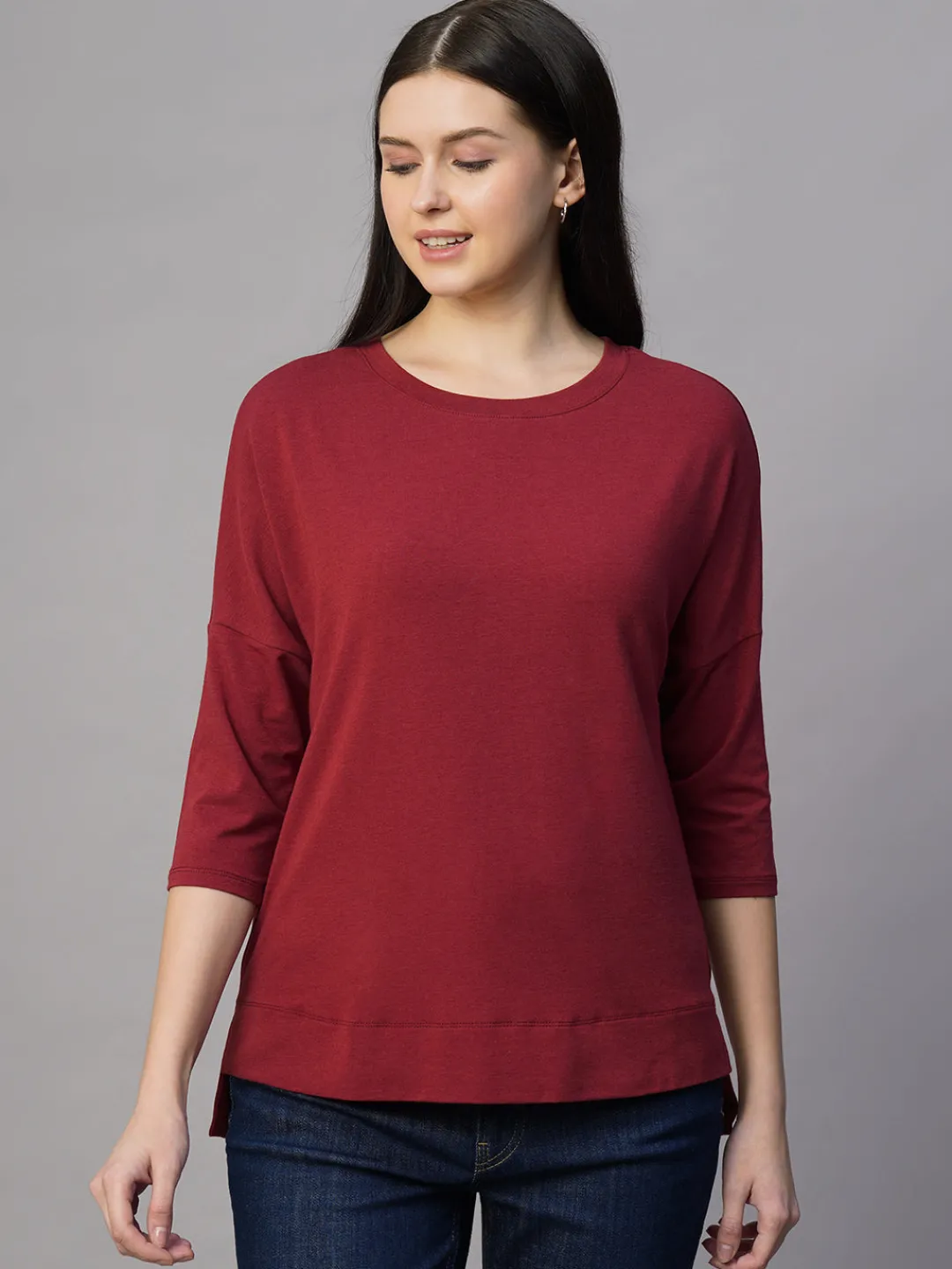 Women Cottonworld Women | Round Neck^Women's Cotton Bamboo Regular Fit Tshirt