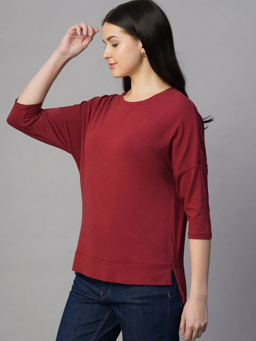 Women Cottonworld Women | Round Neck^Women's Cotton Bamboo Regular Fit Tshirt