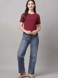 Women Cottonworld Round Neck | Regular Fit^Women's Cotton Elastane Regular Fit Tshirt