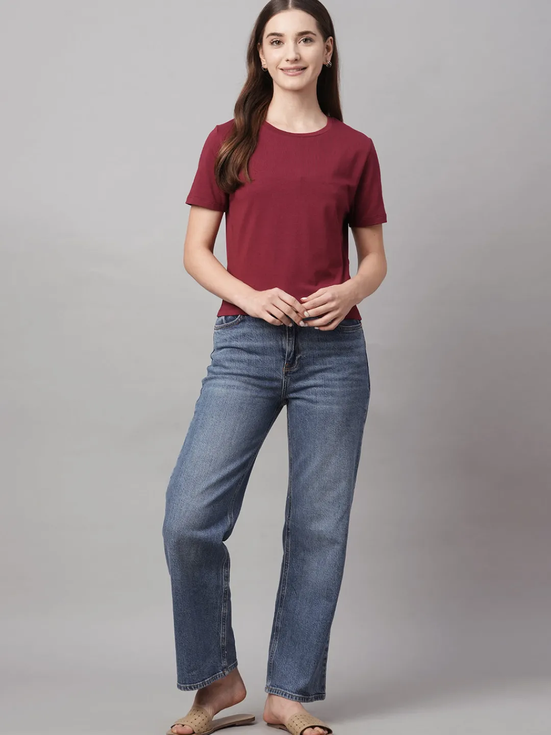 Women Cottonworld Round Neck | Regular Fit^Women's Cotton Elastane Regular Fit Tshirt
