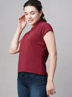 Women Cottonworld V-Neck^Women's Cotton Elastane Slim Fit Tshirt