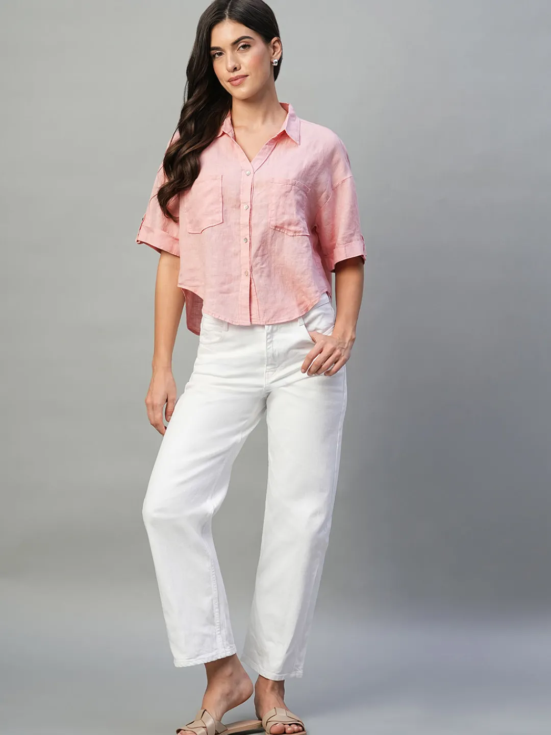 Women Cottonworld Tops & Shirts | Tops & Shirts^Women's 100% Linen Boxy Fit Blouse
