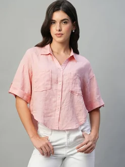 Women Cottonworld Tops & Shirts | Tops & Shirts^Women's 100% Linen Boxy Fit Blouse