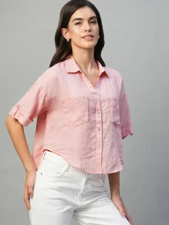 Women Cottonworld Tops & Shirts | Tops & Shirts^Women's 100% Linen Boxy Fit Blouse