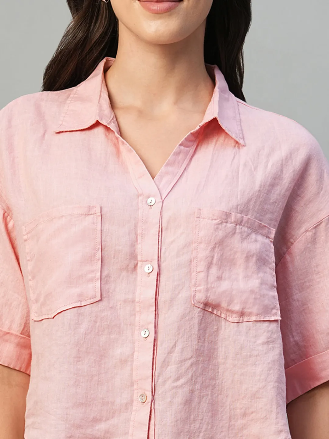 Women Cottonworld Tops & Shirts | Tops & Shirts^Women's 100% Linen Boxy Fit Blouse