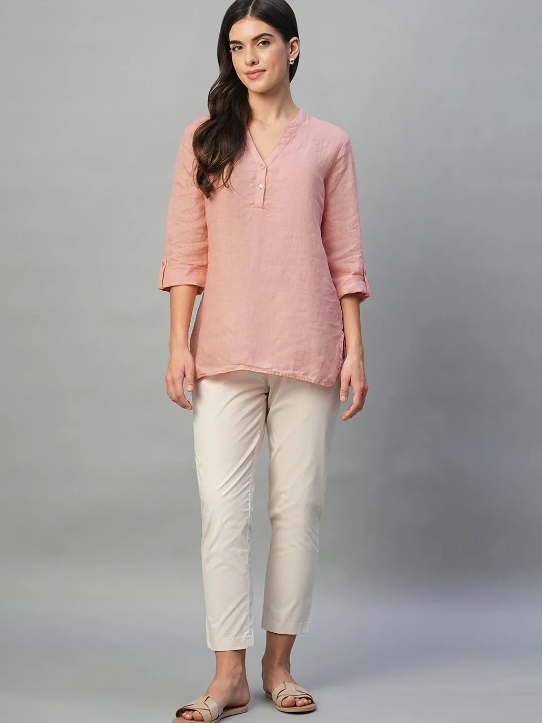 Women Cottonworld Tops & Shirts | Tops & Shirts^Women's 100% Linen Regular Fit Blouse