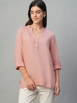 Women Cottonworld Tops & Shirts | Tops & Shirts^Women's 100% Linen Regular Fit Blouse
