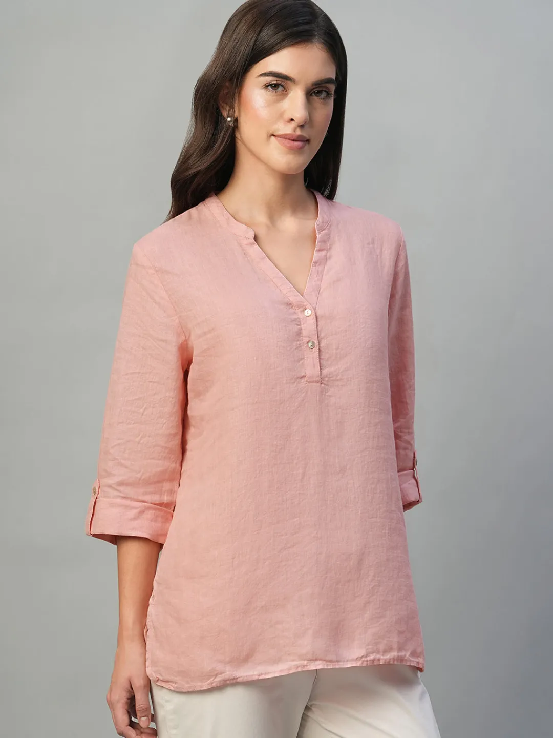 Women Cottonworld Tops & Shirts | Tops & Shirts^Women's 100% Linen Regular Fit Blouse