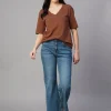 Women Cottonworld V-Neck | Regular Fit^Women's 100% Cotton Regular Fit Tshirt