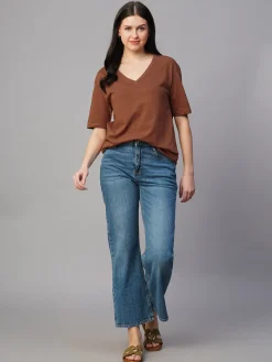 Women Cottonworld V-Neck | Regular Fit^Women's 100% Cotton Regular Fit Tshirt