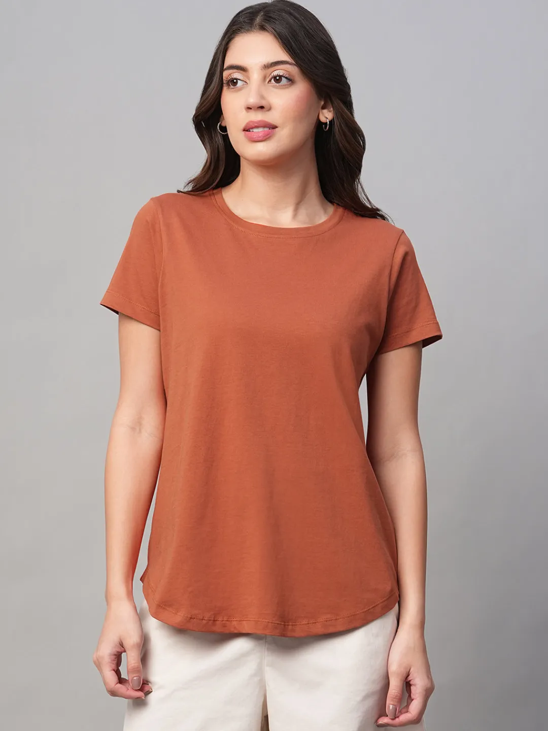 Women Cottonworld Round Neck | Regular Fit^Women's 100% Cotton Regular Fit Tshirt