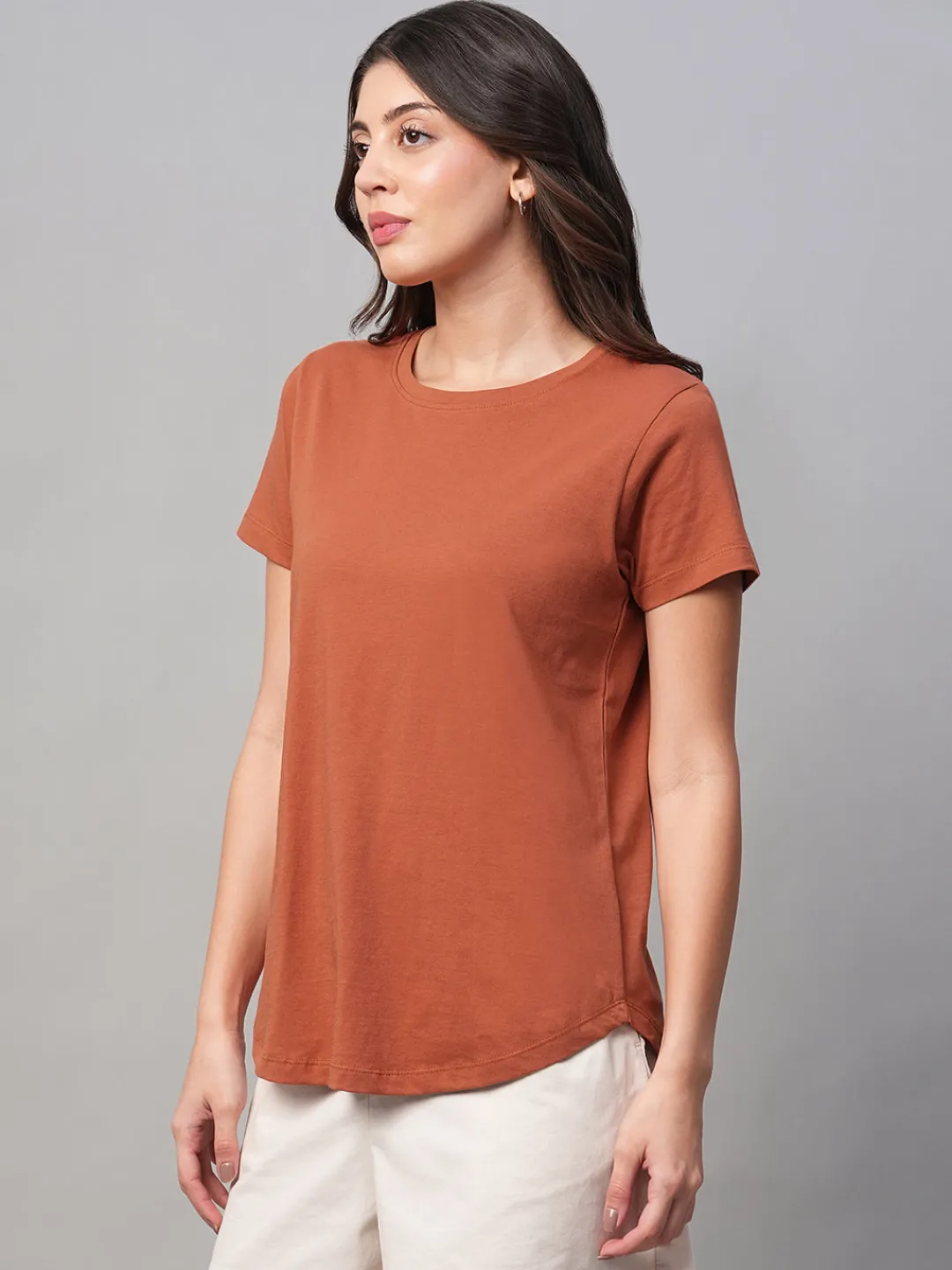 Women Cottonworld Round Neck | Regular Fit^Women's 100% Cotton Regular Fit Tshirt