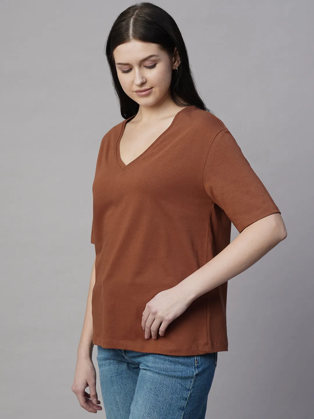 Women Cottonworld V-Neck | Regular Fit^Women's 100% Cotton Regular Fit Tshirt