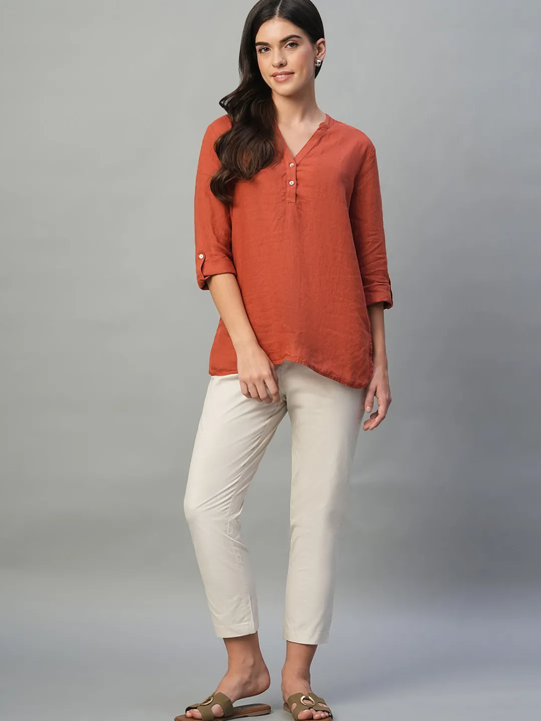 Women Cottonworld Tops & Shirts | Tops & Shirts^Women's 100% Linen Regular Fit Blouse