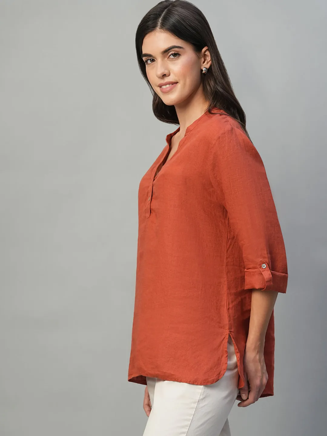 Women Cottonworld Tops & Shirts | Tops & Shirts^Women's 100% Linen Regular Fit Blouse