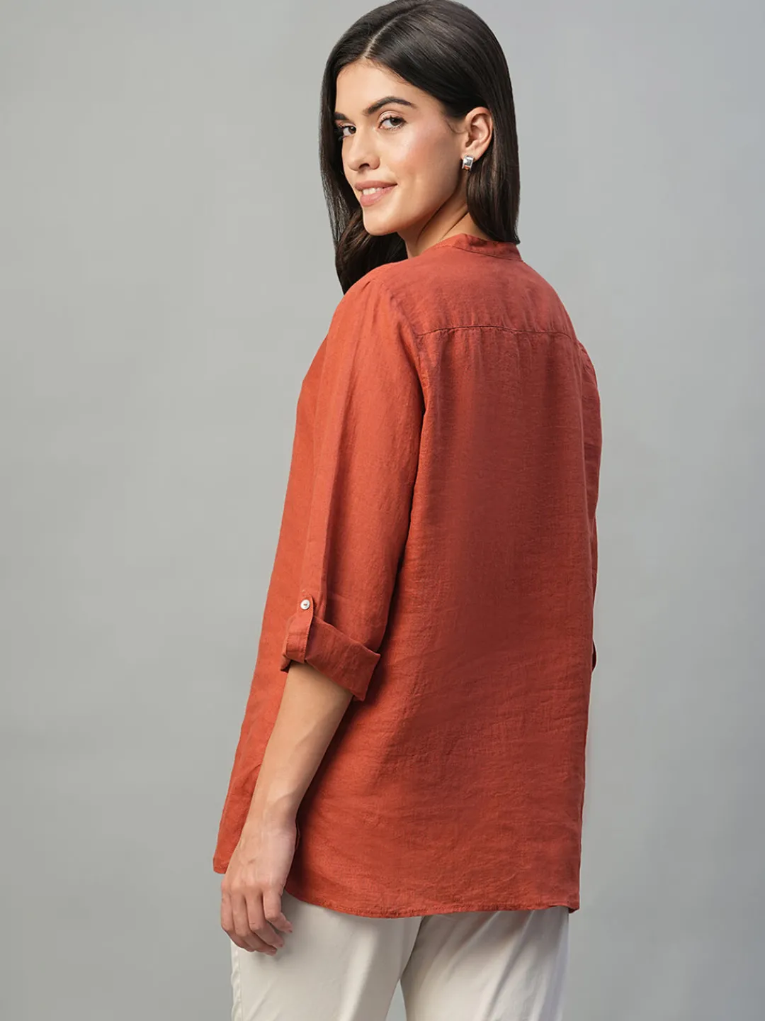 Women Cottonworld Tops & Shirts | Tops & Shirts^Women's 100% Linen Regular Fit Blouse