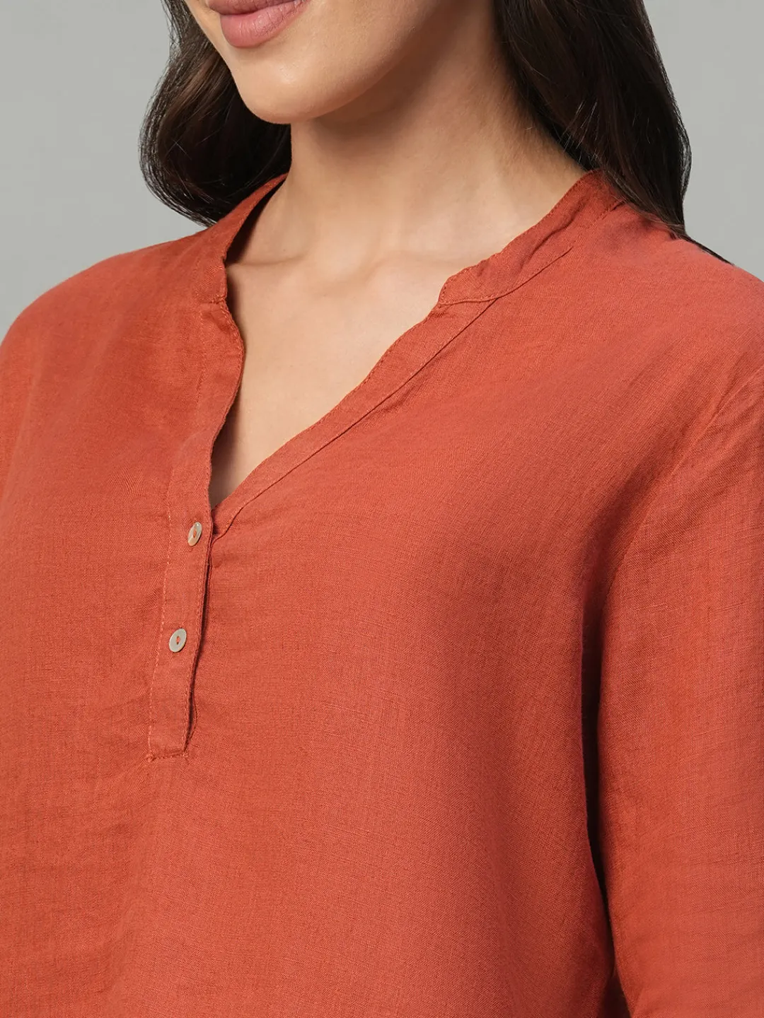 Women Cottonworld Tops & Shirts | Tops & Shirts^Women's 100% Linen Regular Fit Blouse