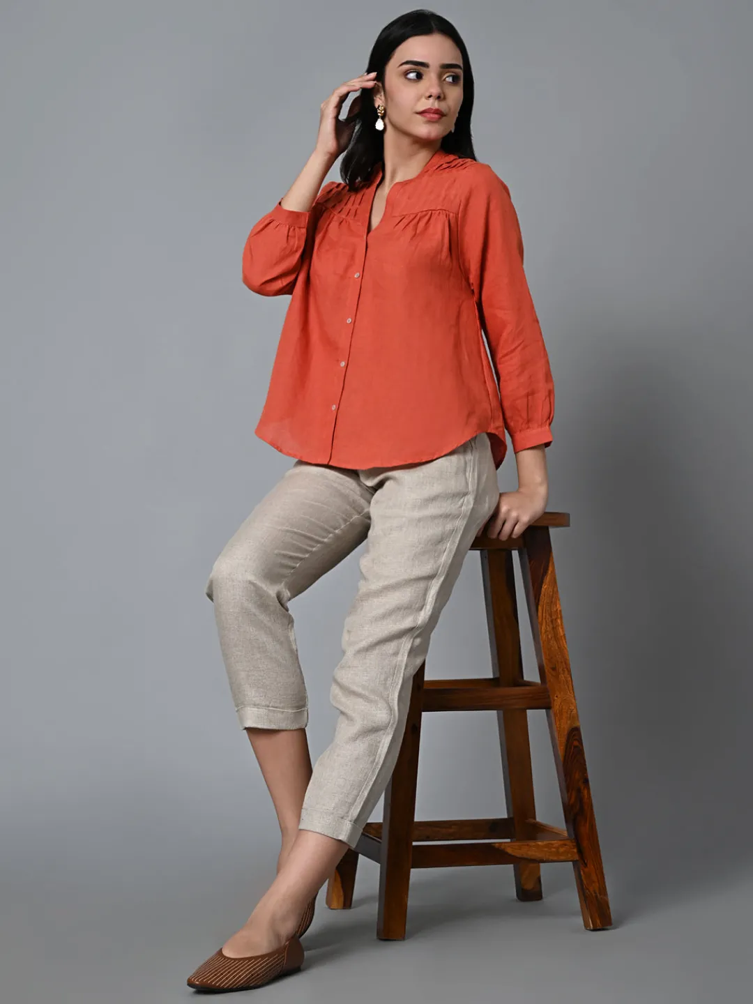 Women Cottonworld Tops & Shirts | Tops & Shirts^Women's Linen Regular Fit Blouse