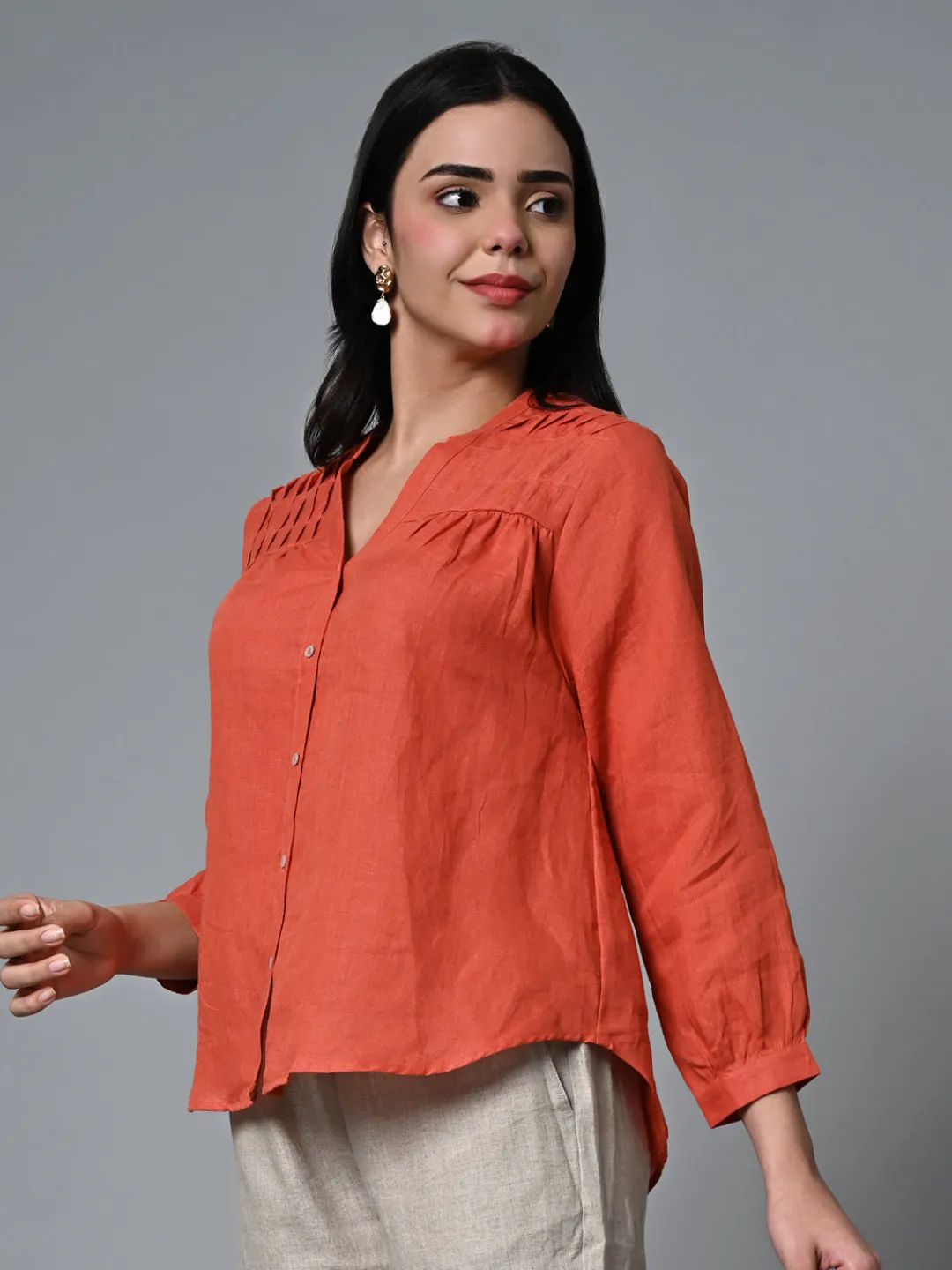 Women Cottonworld Tops & Shirts | Tops & Shirts^Women's Linen Regular Fit Blouse