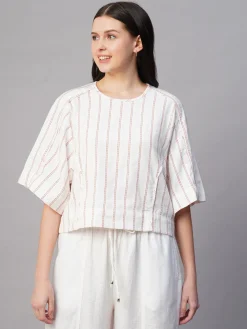 Women Cottonworld Tops & Shirts | Tops & Shirts^Women's al Cotton Linen Boxy Fit Blouse