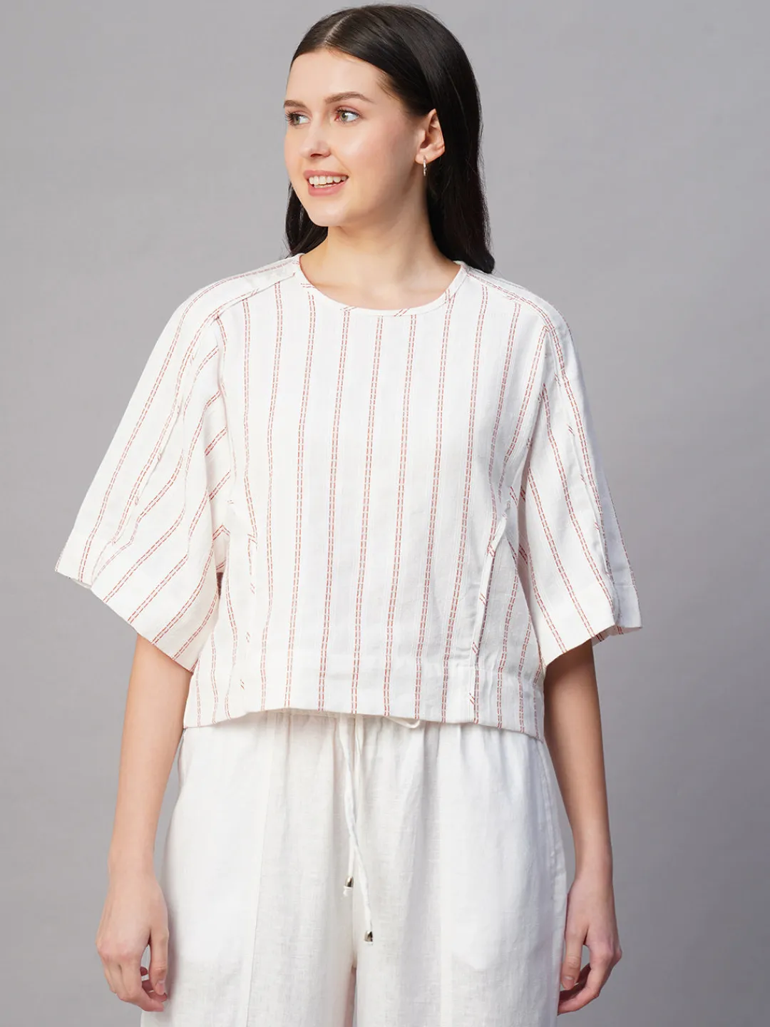 Women Cottonworld Tops & Shirts | Tops & Shirts^Women's al Cotton Linen Boxy Fit Blouse