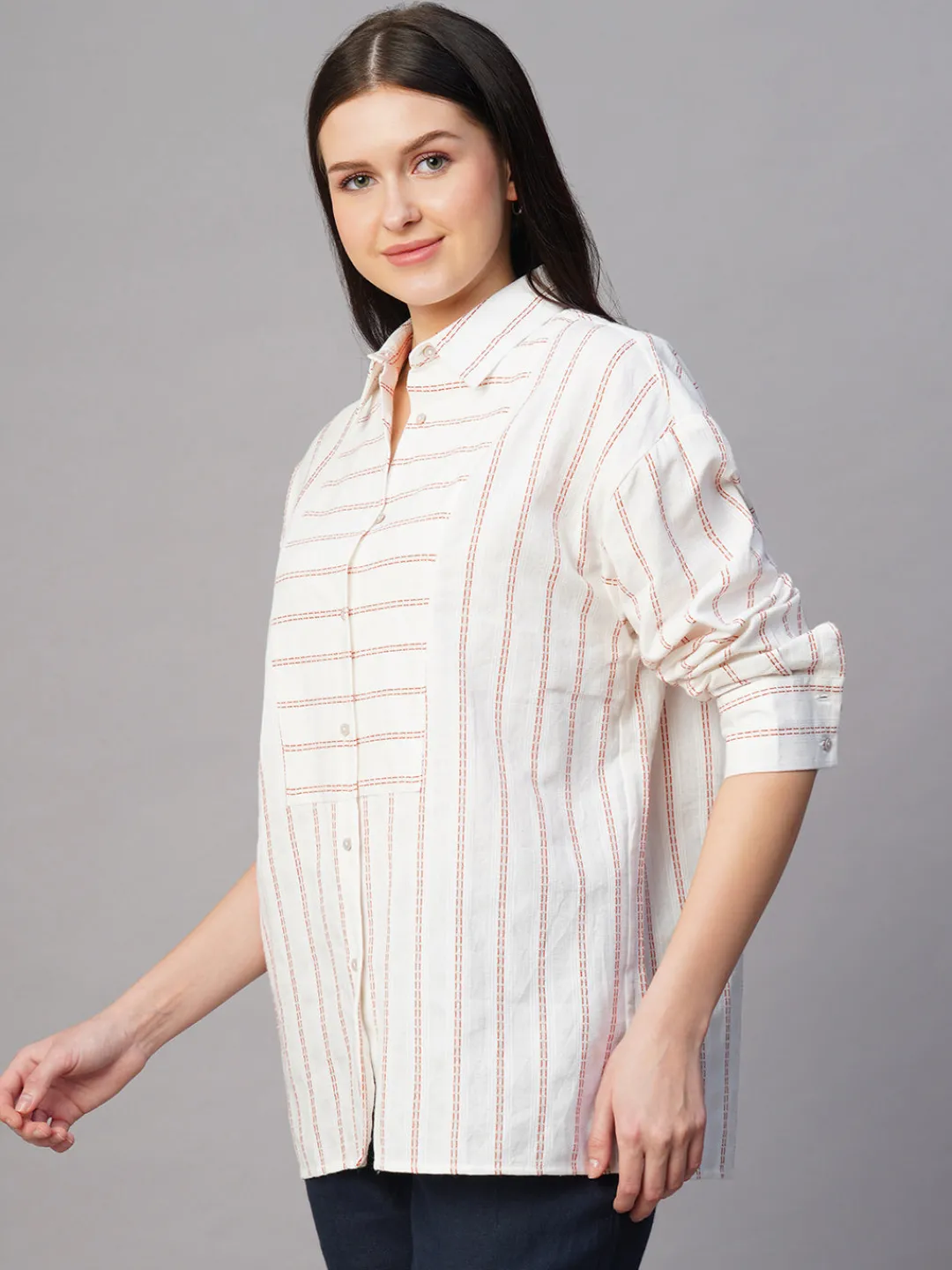 Women Cottonworld Tops & Shirts | Tops & Shirts^Women's al Cotton Linen Boxy Fit Blouse