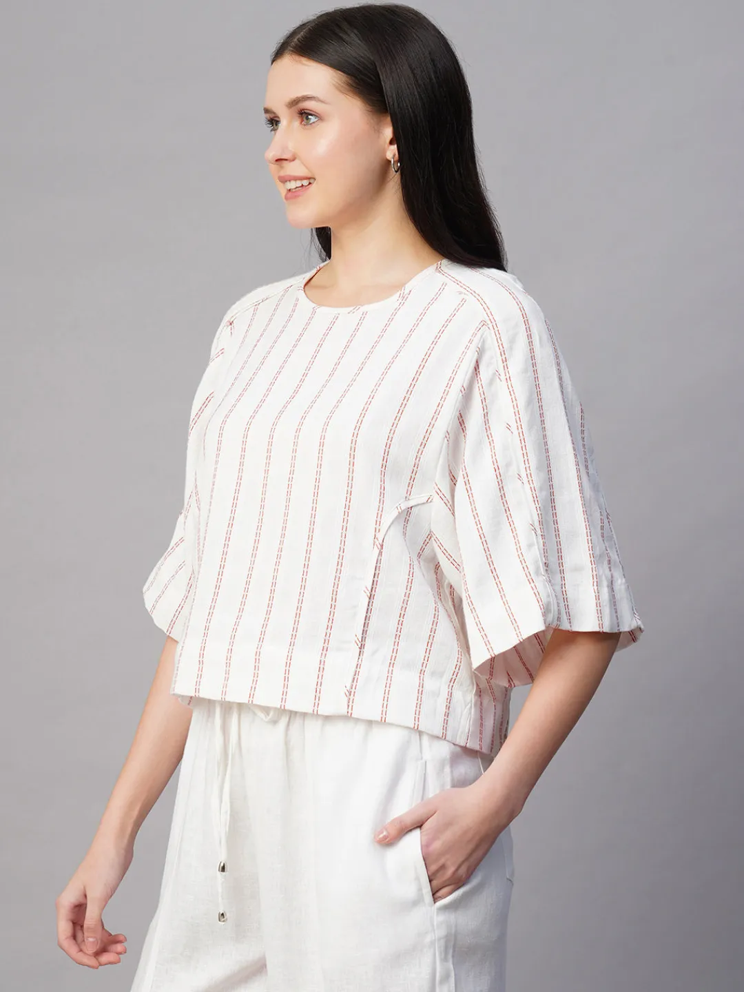Women Cottonworld Tops & Shirts | Tops & Shirts^Women's al Cotton Linen Boxy Fit Blouse