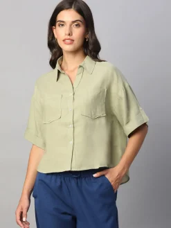 Women Cottonworld Tops & Shirts | Tops & Shirts^Women's 100% Linen Boxy Fit Blouse